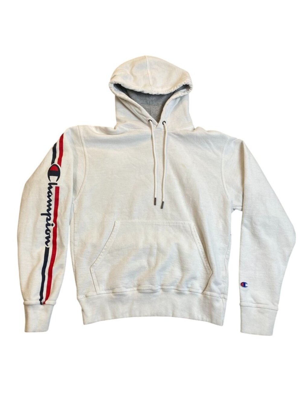 Champion Mens Hoodie Sweatshirt Small White Side Striped Pullover Athletic Top